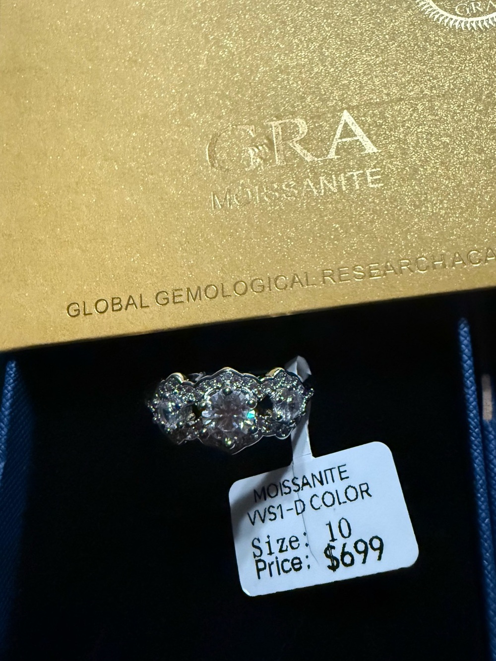 Moissanite Three-Stone Ring in White (Size 10)